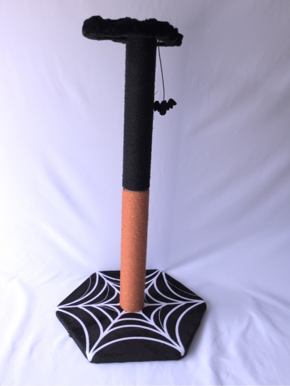 Cat Scratcher Post with Spiderweb Base and Bat Toy Halloween Themed